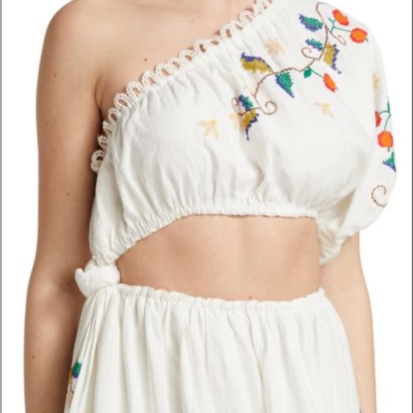 FARM Rio Pitanga One-Shoulder White Embroidered Maxi Dress Peasant Summer Resort - Picture 6 of 6